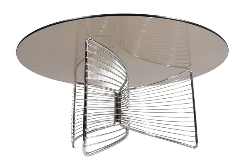 Stolik kawowy Space Age, szkło przydymione, chrom, Niemcy, lata 70.