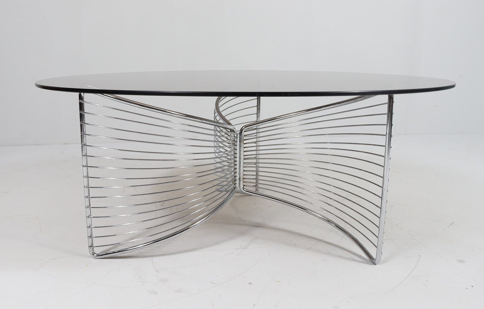 Stolik kawowy Space Age, szkło przydymione, chrom, Niemcy, lata 70. - 276448