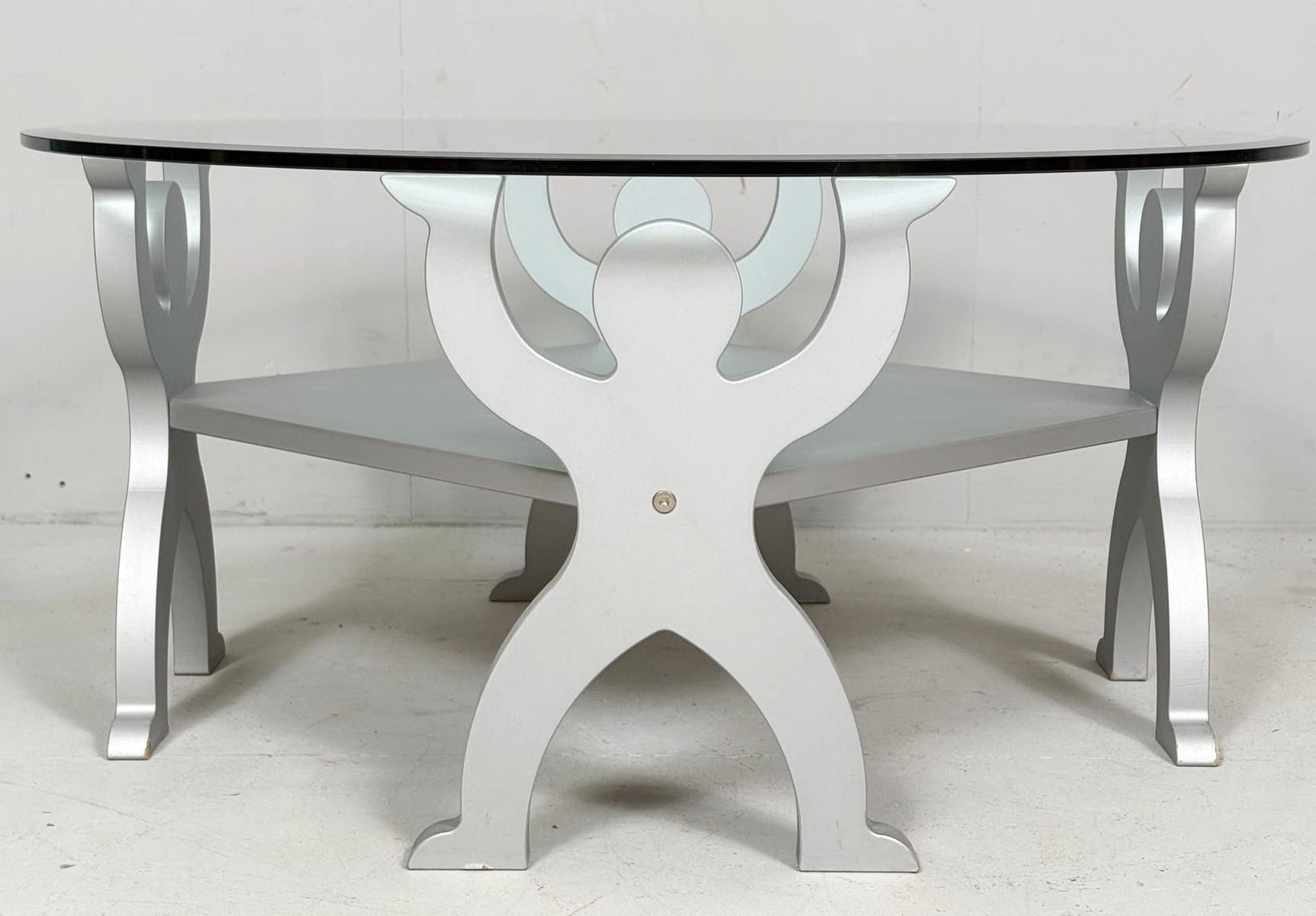 Coffee Table, Keith Haring Style, transparent glass, silver metal, Germany, 1980s. - 276414