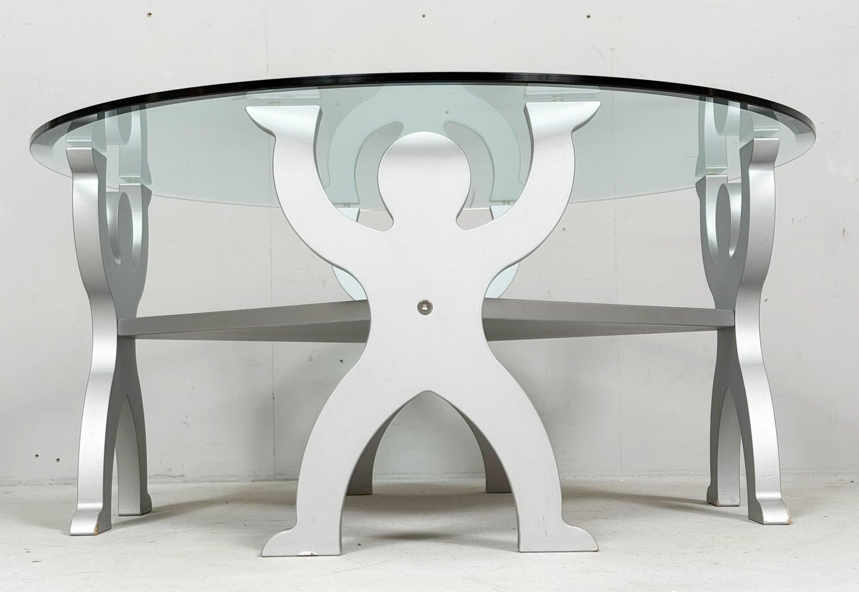 Coffee Table, Keith Haring Style, transparent glass, silver metal, Germany, 1980s. - 276420