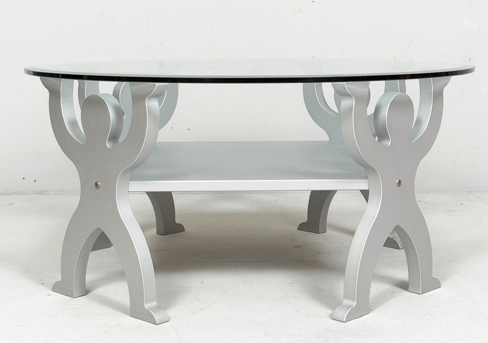 Coffee Table, Keith Haring Style, transparent glass, silver metal, Germany, 1980s. - 276412