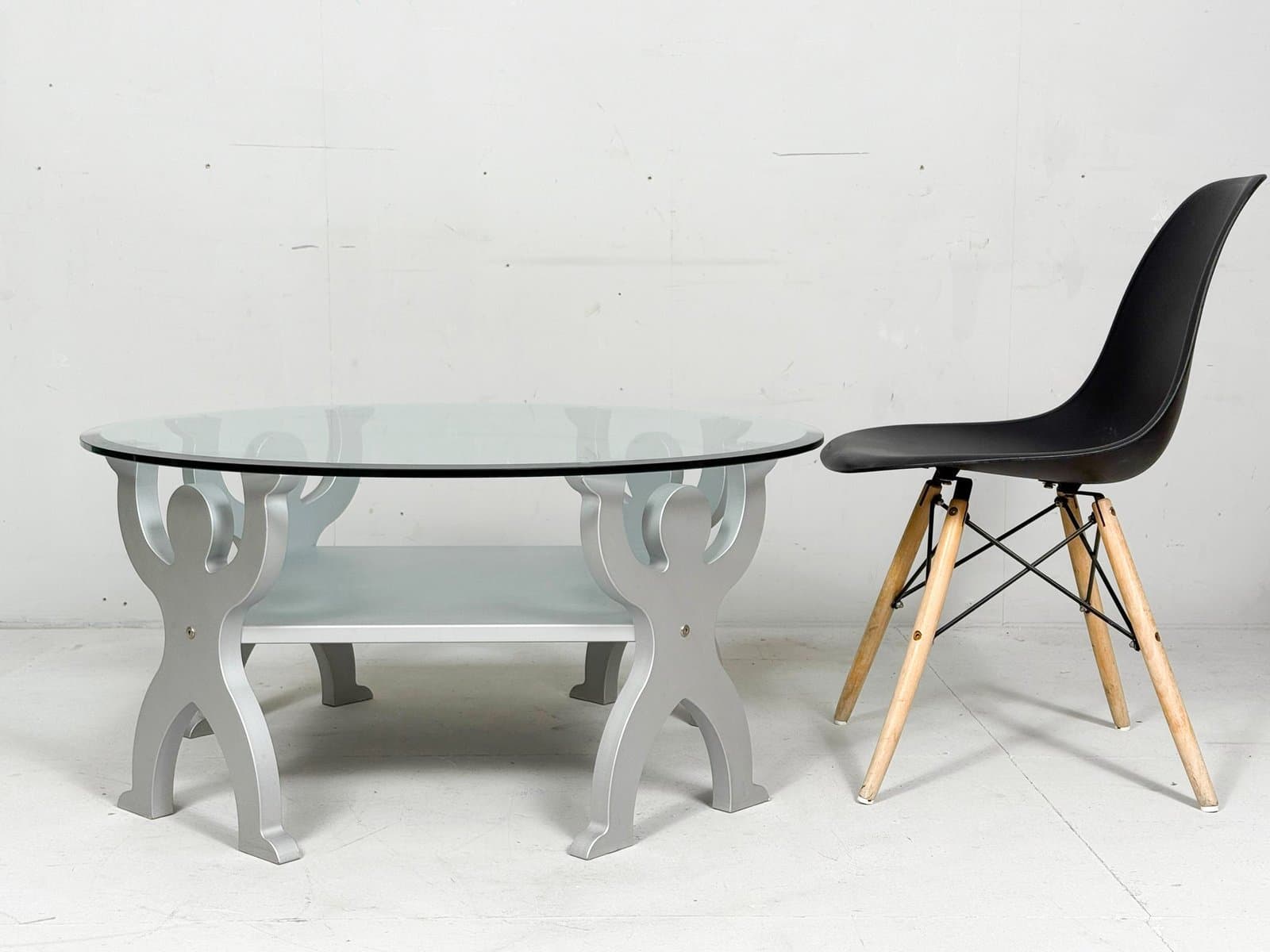 Coffee Table, Keith Haring Style, transparent glass, silver metal, Germany, 1980s. - 276413