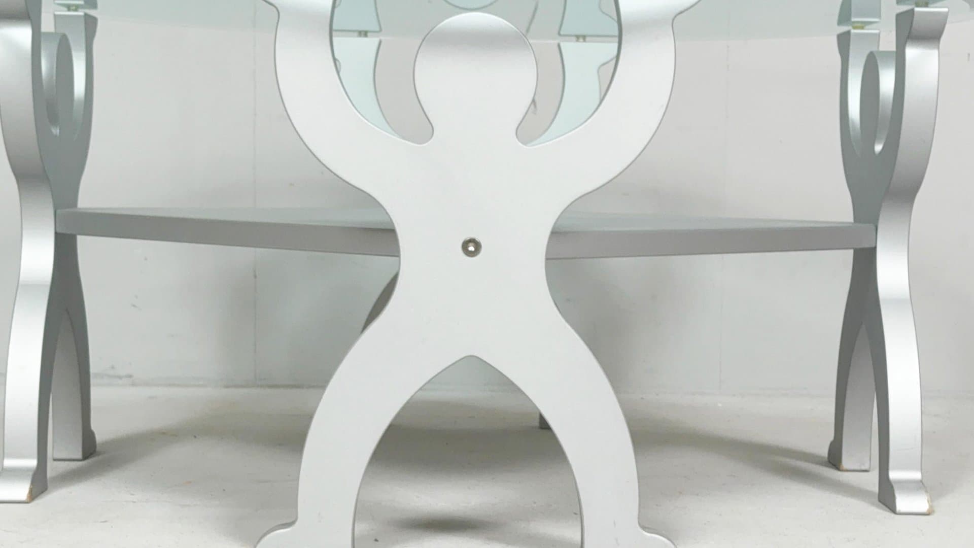 Coffee Table, Keith Haring Style, transparent glass, silver metal, Germany, 1980s. - 276418
