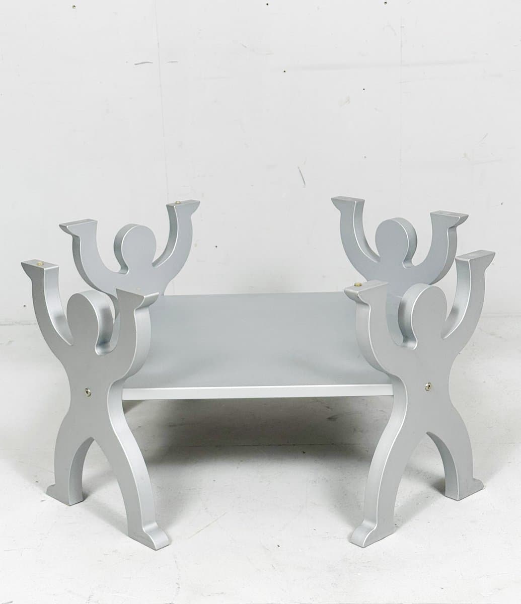 Coffee Table, Keith Haring Style, transparent glass, silver metal, Germany, 1980s. - 276415