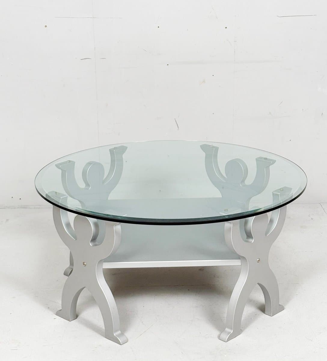 Coffee Table, Keith Haring Style, transparent glass, silver metal, Germany, 1980s. - 276417