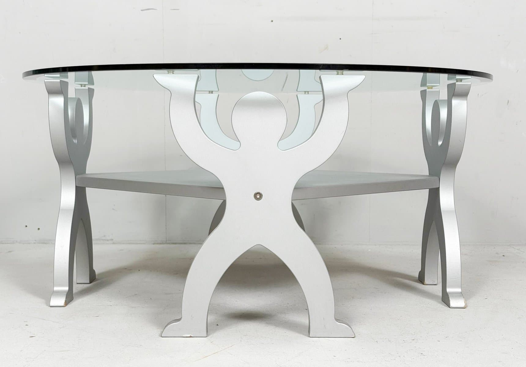 Coffee Table, Keith Haring Style, transparent glass, silver metal, Germany, 1980s. - 276419