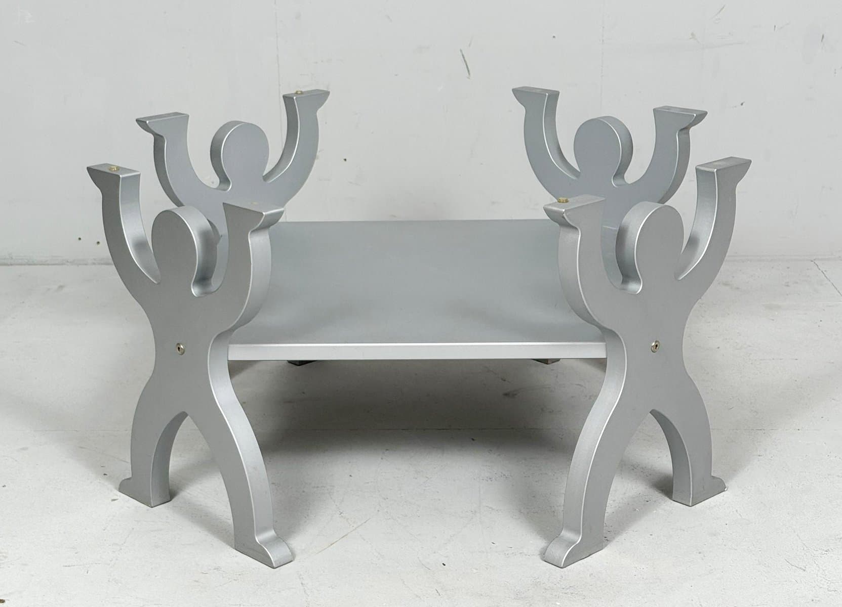 Coffee Table, Keith Haring Style, transparent glass, silver metal, Germany, 1980s. - 276416