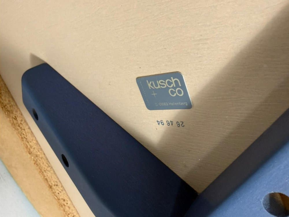 Stół jadalniany Rey, biały, buk niebieski, proj. B. Rey, Kusch & Co, Niemcy, lata 70. - 276402