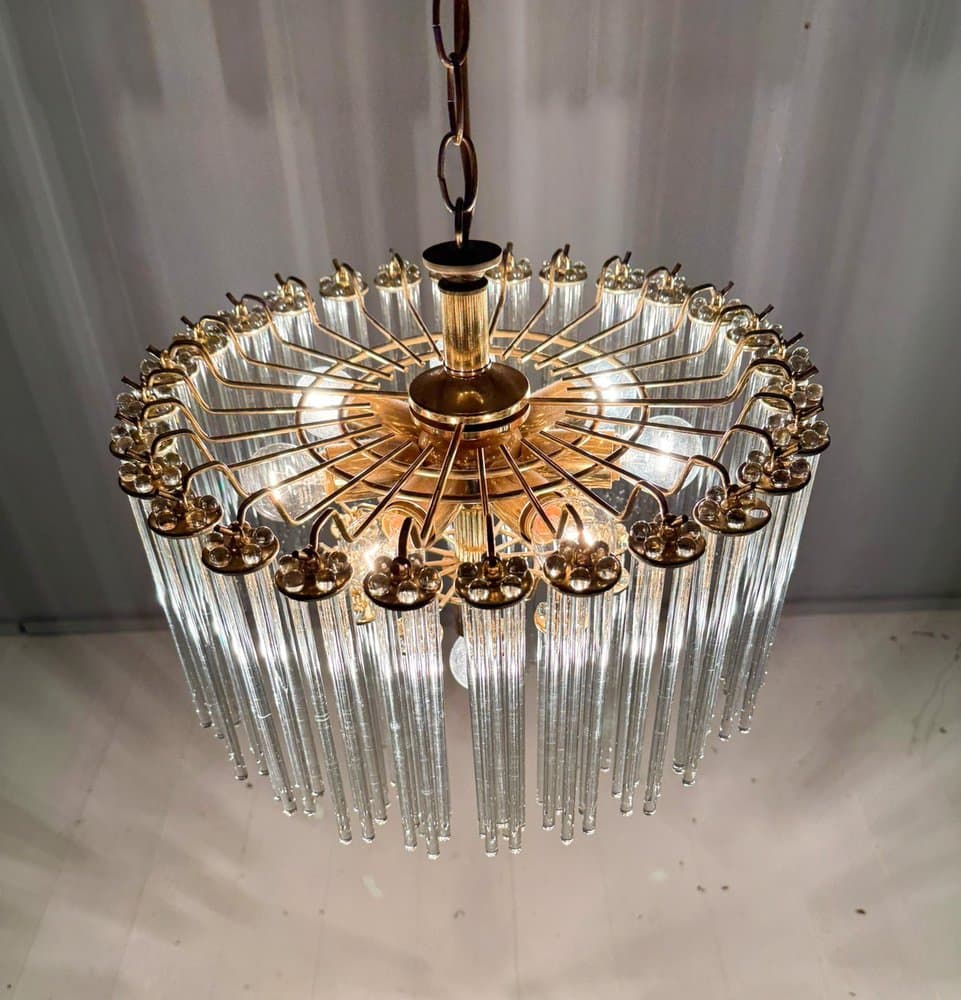 Żyrandol, złoty, mosiądz, proj. G. Sciolari, Włochy, lata 70. - 276326