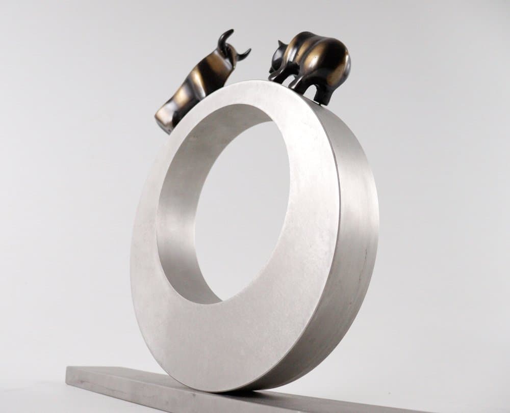 Rzeźba Bulle and Bär, brąz brązowy, proj. R. Dachlauer, Niemcy, lata 80. - 276290