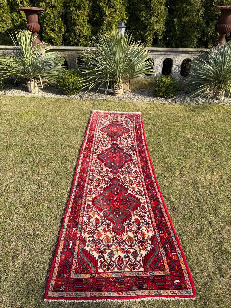 Chodnik Hamadan 310x87 cm, czerwony, wełna, Iran - 274972