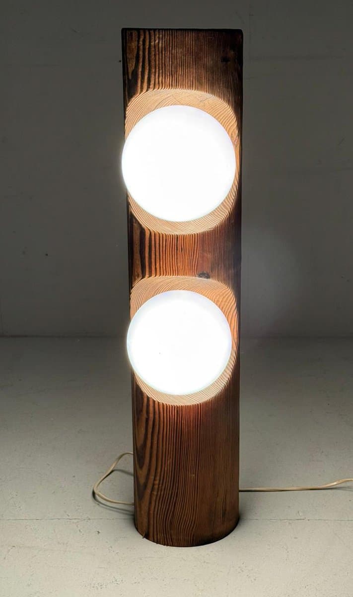 Lampa podłogowa, brązowy, drewno, szkło biały, Szwajcaria, lata 60. - 276219