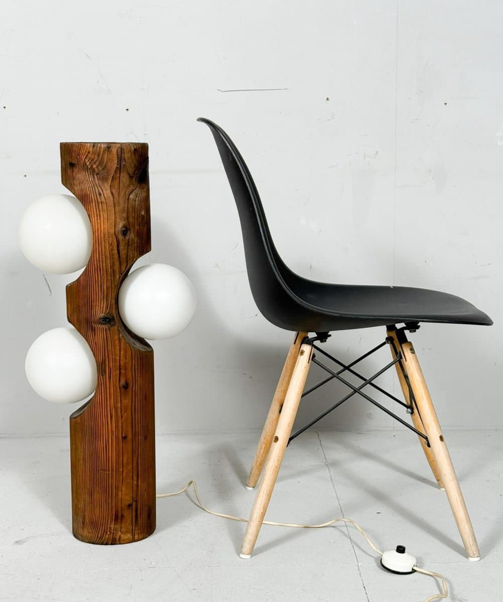 Lampa podłogowa, brązowy, drewno, szkło biały, Szwajcaria, lata 60. - 276212