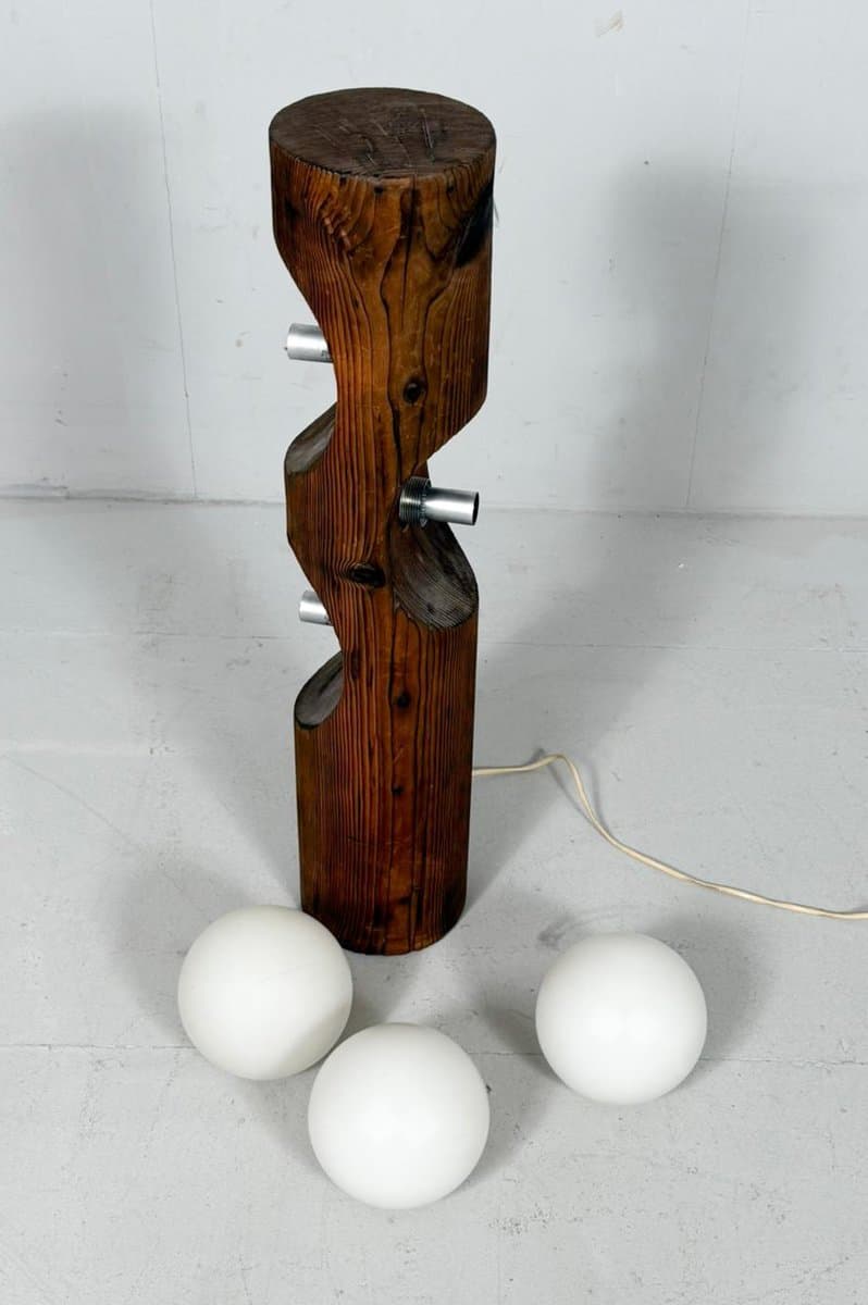 Lampa podłogowa, brązowy, drewno, szkło biały, Szwajcaria, lata 60. - 276208