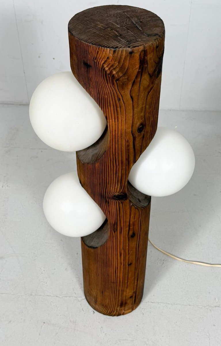 Lampa podłogowa, brązowy, drewno, szkło biały, Szwajcaria, lata 60. - 276214