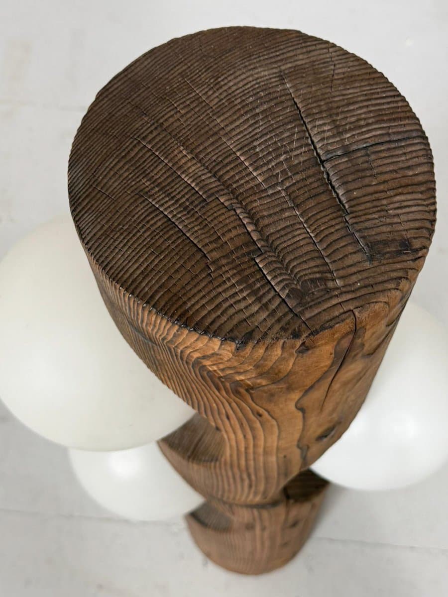 Lampa podłogowa, brązowy, drewno, szkło biały, Szwajcaria, lata 60. - 276207