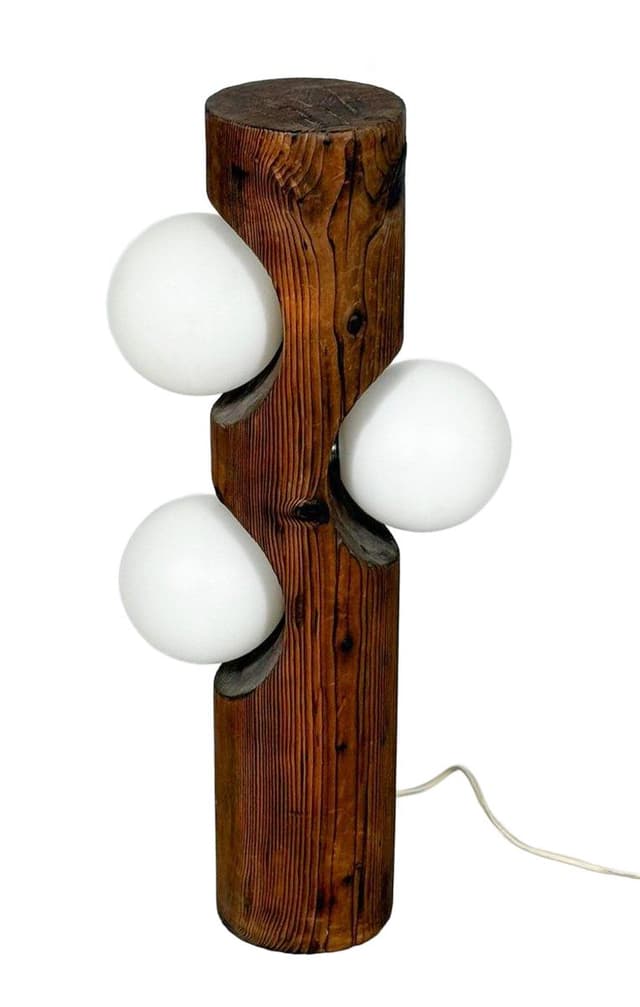 Lampa podłogowa, brązowy, drewno, szkło biały, Szwajcaria, lata 60. - WYMIARY