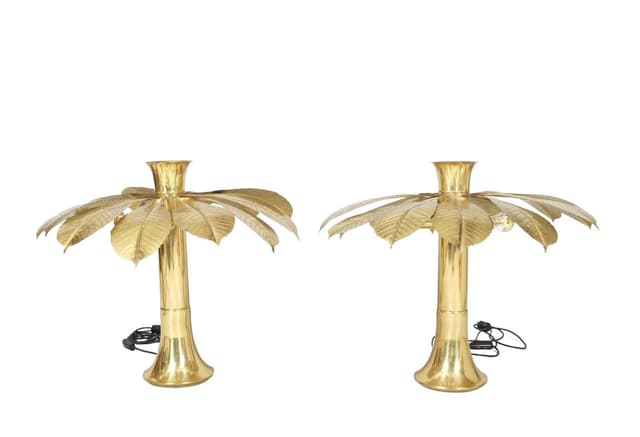 Para lamp stołowych Ippocastano, mosiądz złoty, proj. C. Giorgi, Włochy, lata 70. - WYMIARY