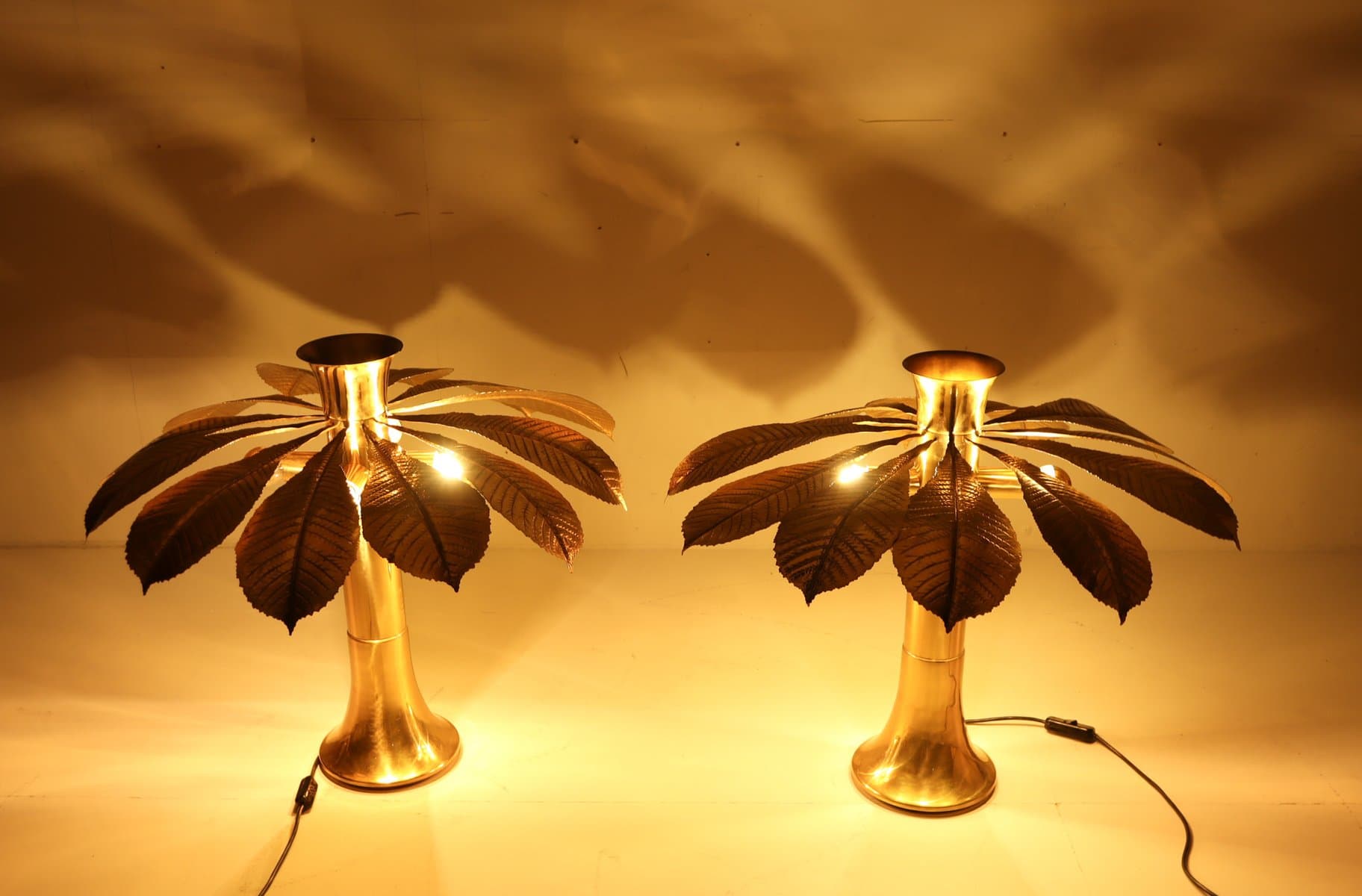 Para lamp stołowych Ippocastano, mosiądz złoty, proj. C. Giorgi, Włochy, lata 70. - 276178