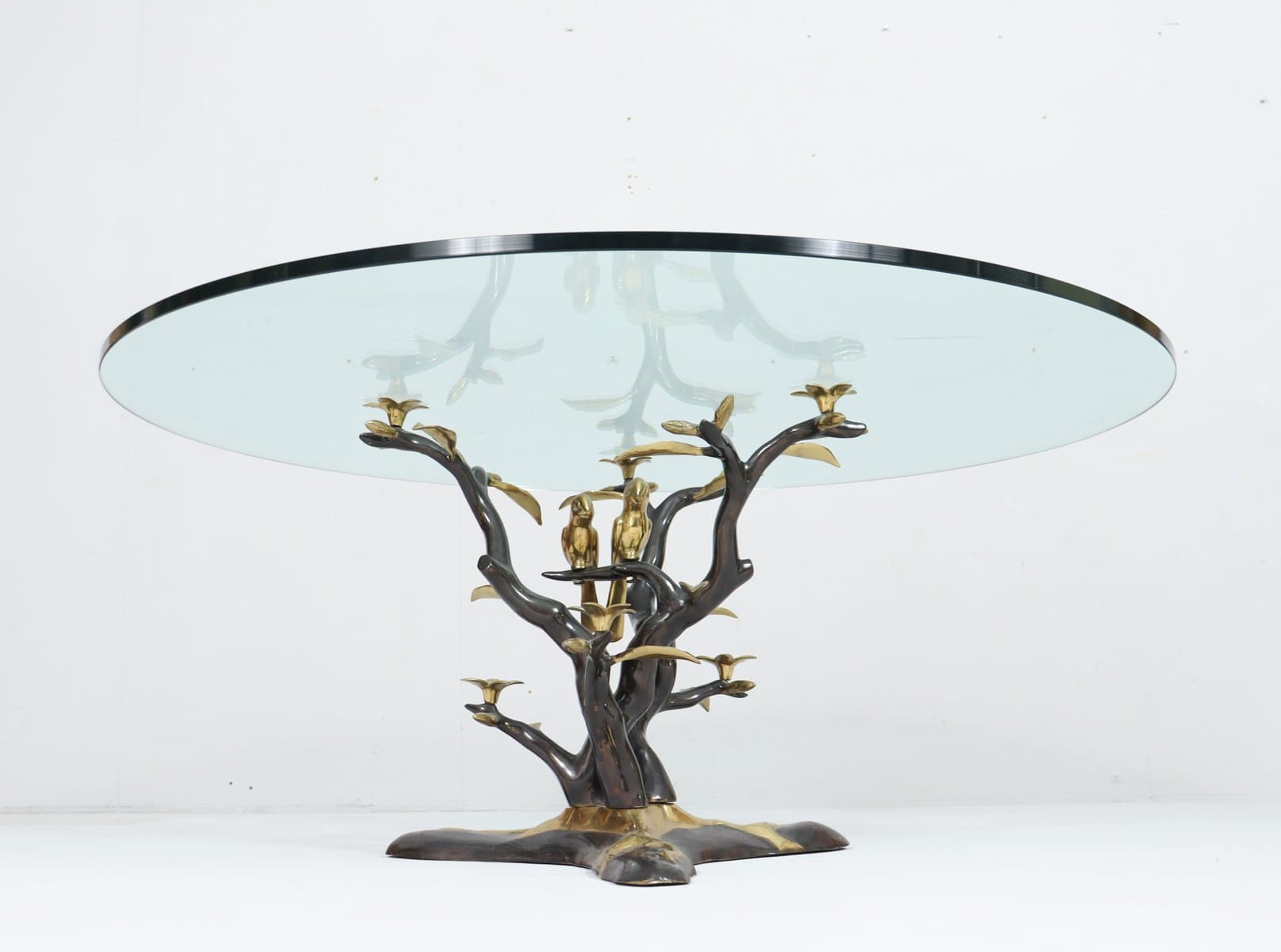 Coffee Table Hollywood Regency, gold brass, transparent glass, by W. Daro, Belgium, 1970s. - 276150