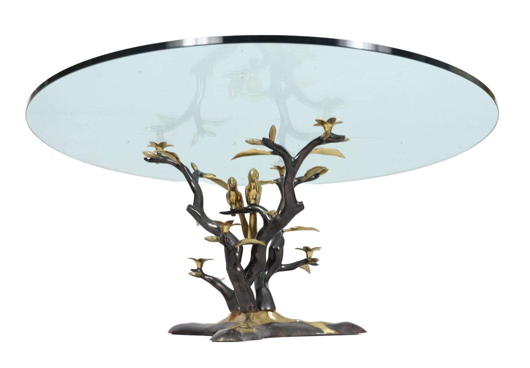 Coffee Table Hollywood Regency, gold brass, transparent glass, by W. Daro, Belgium, 1970s.