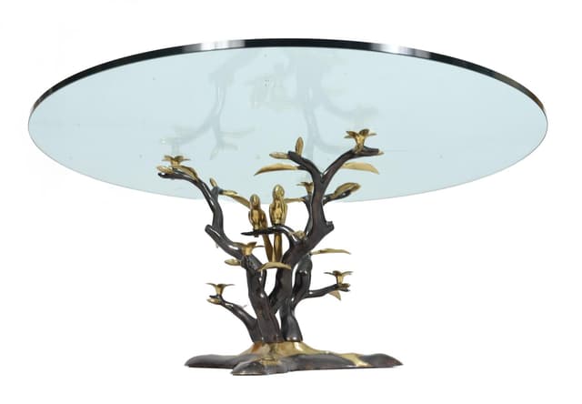 Coffee Table Hollywood Regency, gold brass, transparent glass, by W. Daro, Belgium, 1970s. - DIMENSION