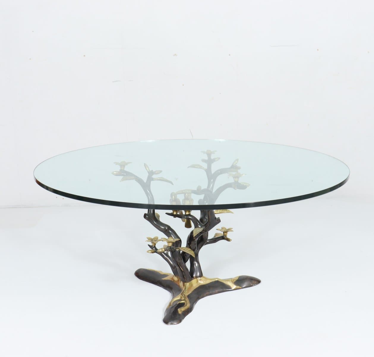 Coffee Table Hollywood Regency, gold brass, transparent glass, by W. Daro, Belgium, 1970s. - 276147