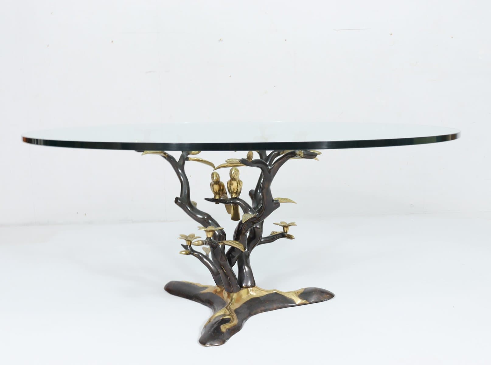 Coffee Table Hollywood Regency, gold brass, transparent glass, by W. Daro, Belgium, 1970s. - 276148