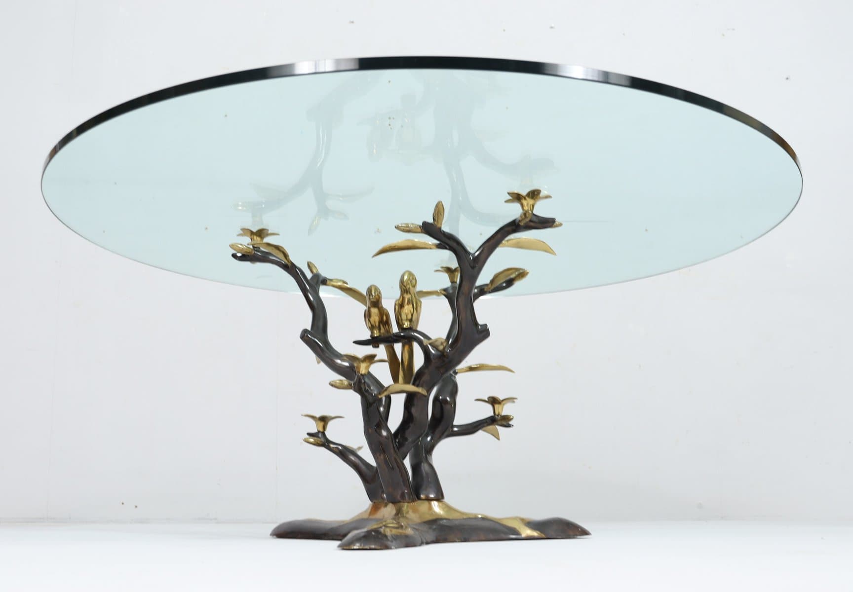 Coffee Table Hollywood Regency, gold brass, transparent glass, by W. Daro, Belgium, 1970s. - 276123