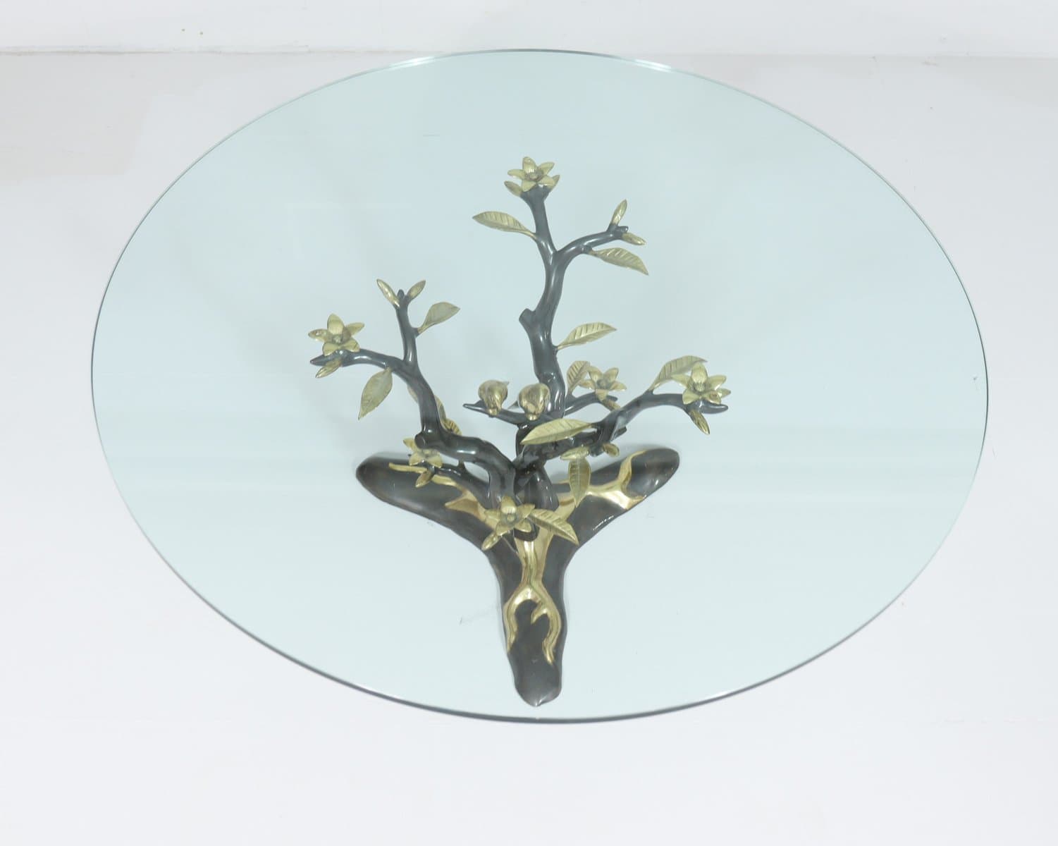 Coffee Table Hollywood Regency, gold brass, transparent glass, by W. Daro, Belgium, 1970s. - 276149