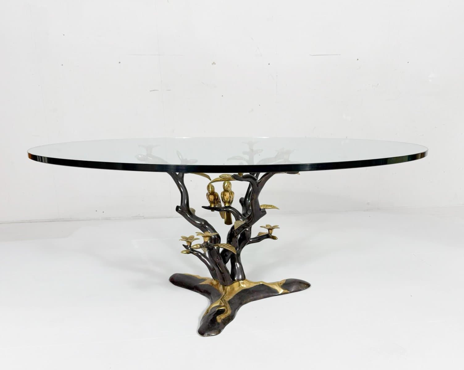 Coffee Table Hollywood Regency, gold brass, transparent glass, by W. Daro, Belgium, 1970s. - 276145