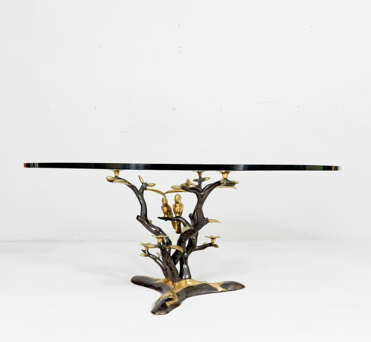 Coffee Table Hollywood Regency, gold brass, transparent glass, by W. Daro, Belgium, 1970s. - 276134