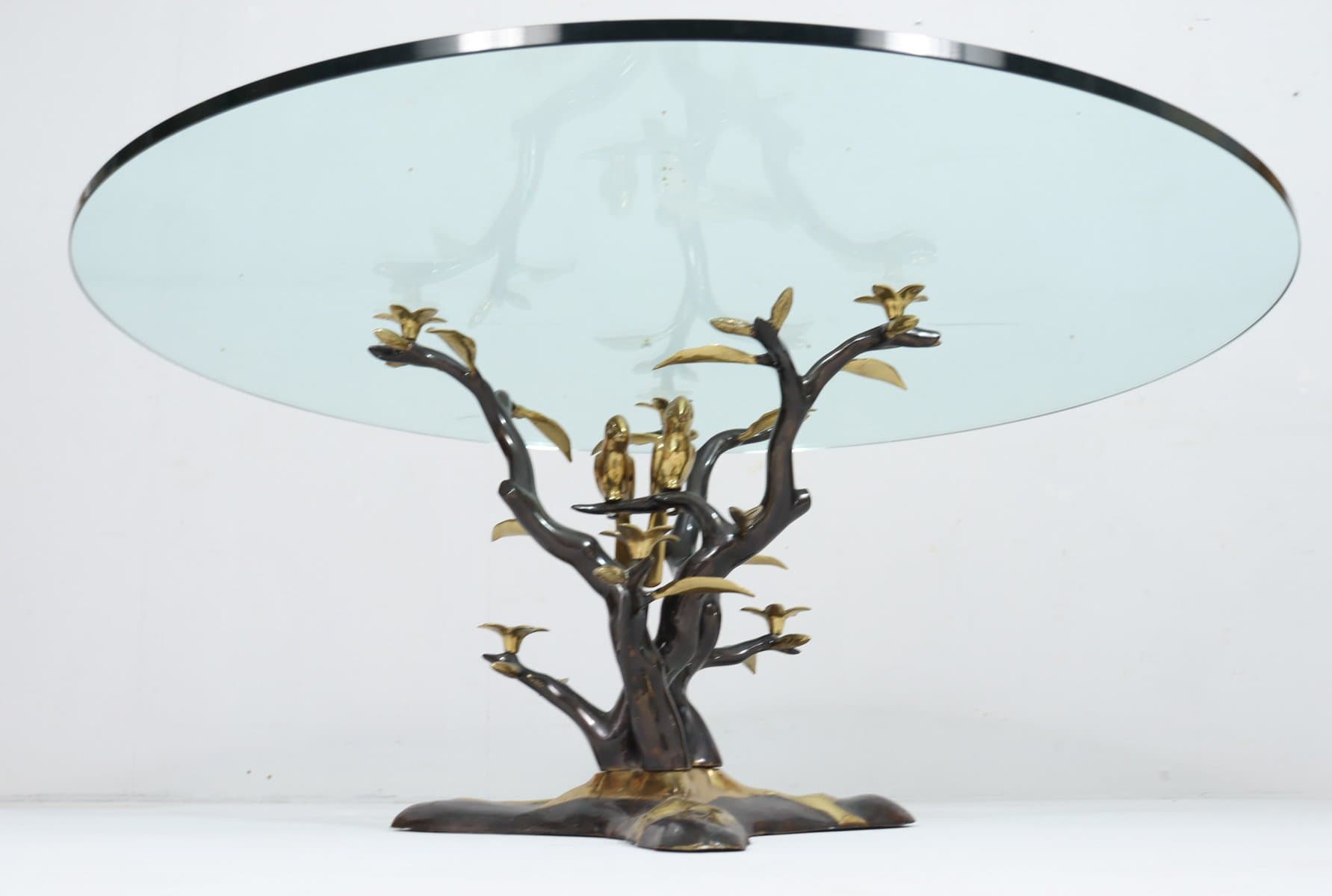 Coffee Table Hollywood Regency, gold brass, transparent glass, by W. Daro, Belgium, 1970s. - 276124