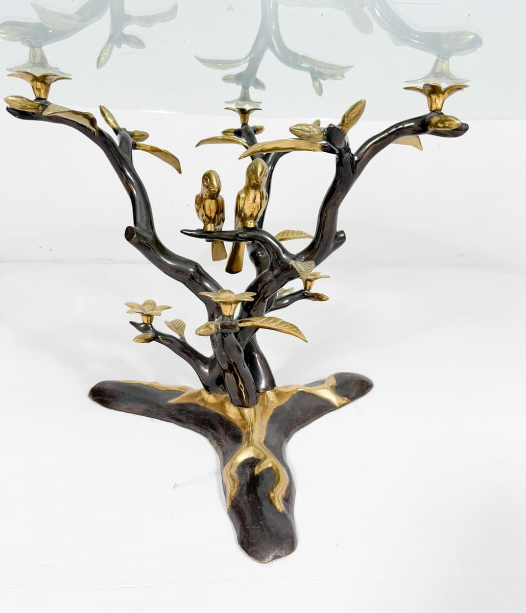 Coffee Table Hollywood Regency, gold brass, transparent glass, by W. Daro, Belgium, 1970s. - 276130