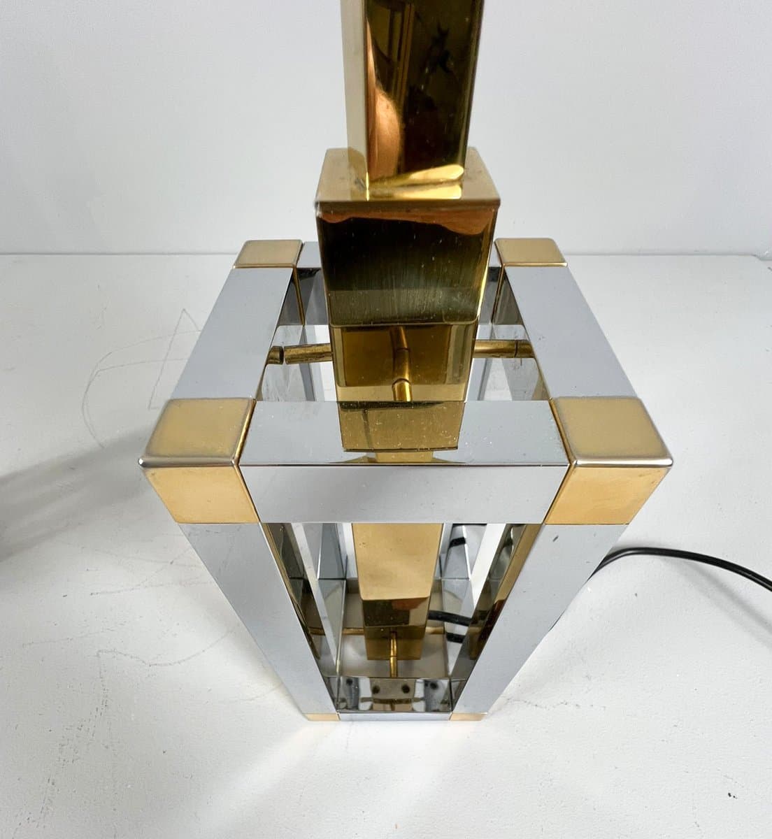 Para lamp stołowych Hollywood Regency, chrom srebrny, mosiądz złoty, bawełna biała, proj. S. Devidts, Niemcy, lata 80. - 276118