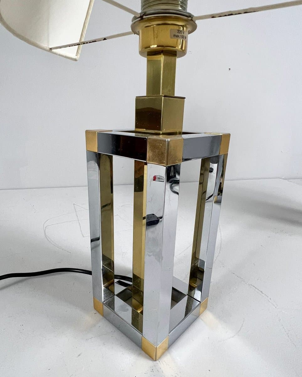 Para lamp stołowych Hollywood Regency, chrom srebrny, mosiądz złoty, bawełna biała, proj. S. Devidts, Niemcy, lata 80. - 276120