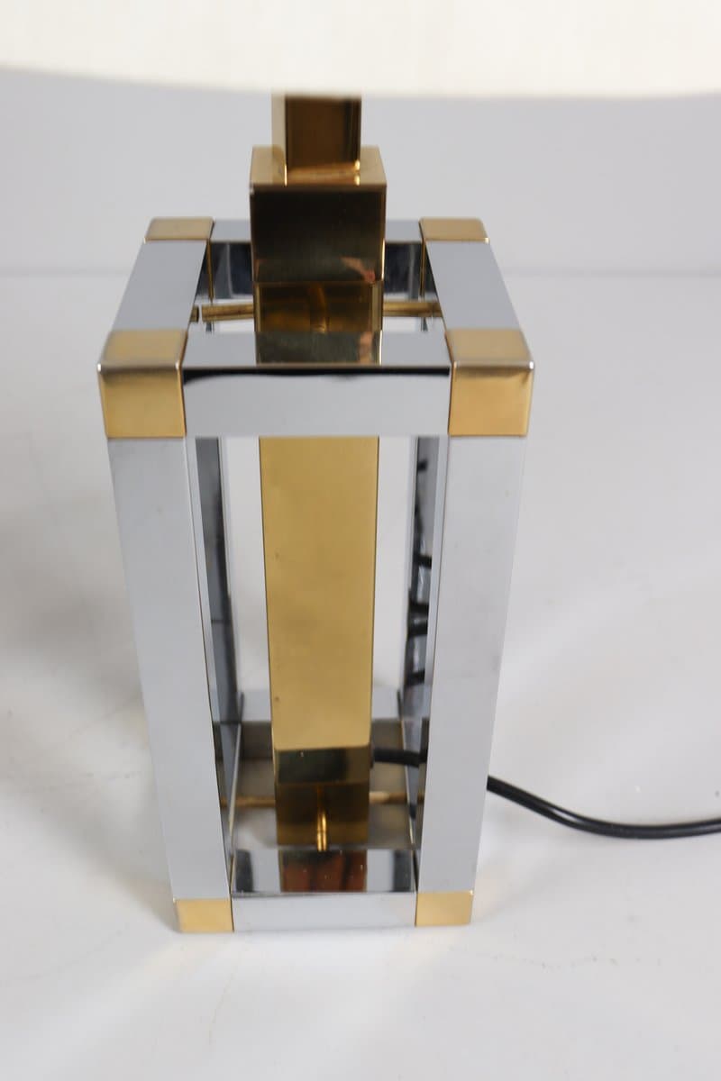 Para lamp stołowych Hollywood Regency, chrom srebrny, mosiądz złoty, bawełna biała, proj. S. Devidts, Niemcy, lata 80. - 276110