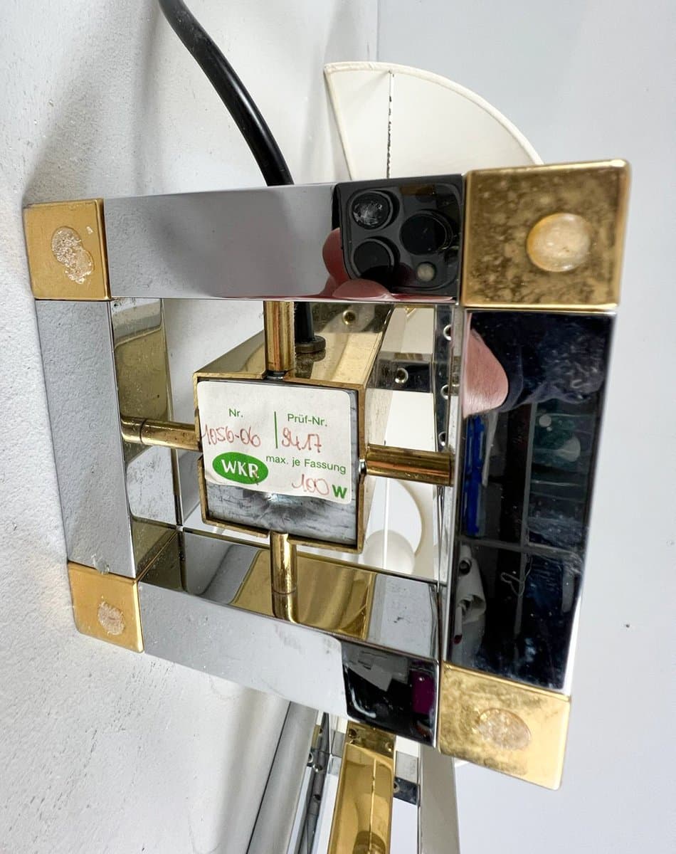 Para lamp stołowych Hollywood Regency, chrom srebrny, mosiądz złoty, bawełna biała, proj. S. Devidts, Niemcy, lata 80. - 276108