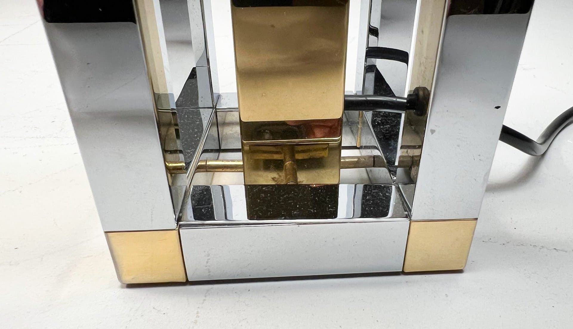 Para lamp stołowych Hollywood Regency, chrom srebrny, mosiądz złoty, bawełna biała, proj. S. Devidts, Niemcy, lata 80. - 276113