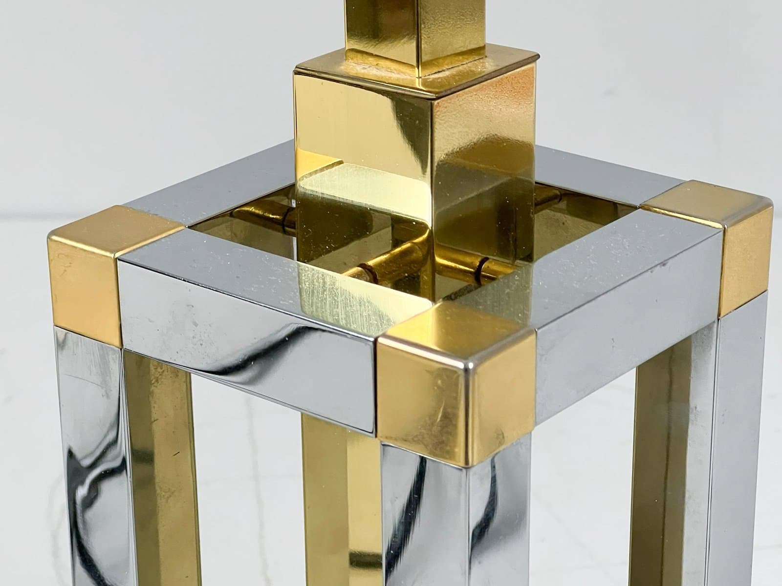 Para lamp stołowych Hollywood Regency, chrom srebrny, mosiądz złoty, bawełna biała, proj. S. Devidts, Niemcy, lata 80. - 276111