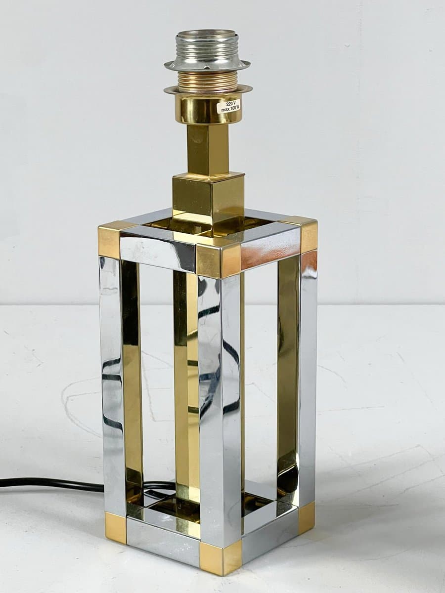 Para lamp stołowych Hollywood Regency, chrom srebrny, mosiądz złoty, bawełna biała, proj. S. Devidts, Niemcy, lata 80. - 276112