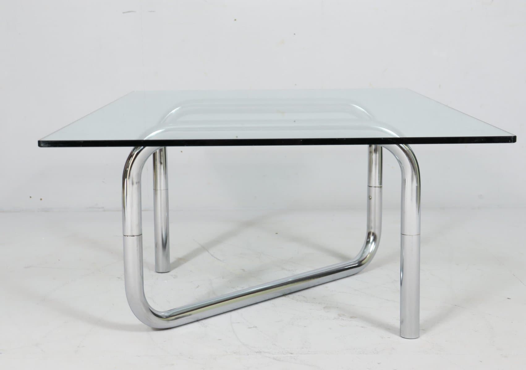 Stolik kawowy Space Age, szkło przezroczyste, chrom srebrny, Francja, lata 70. - 276062