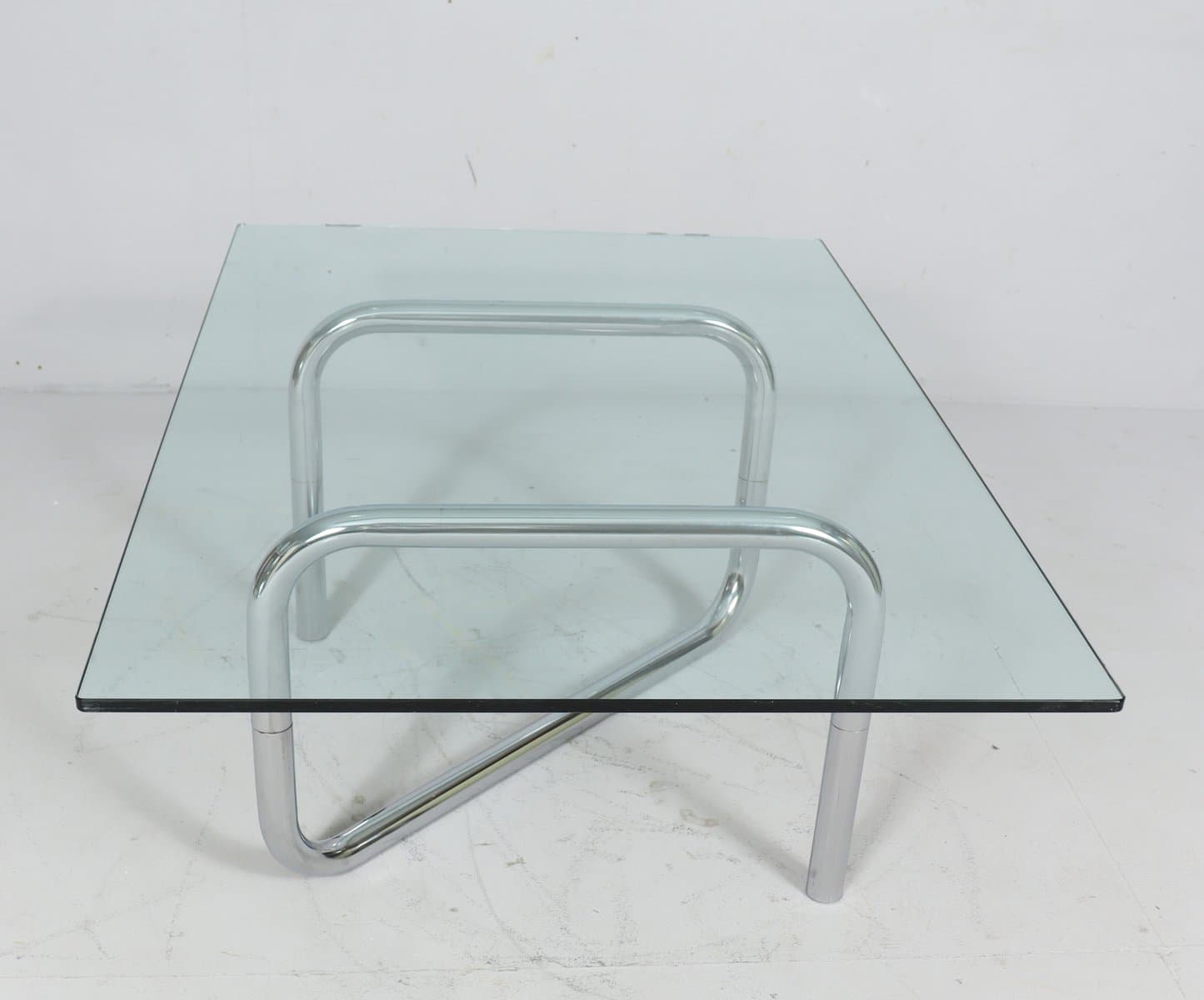 Stolik kawowy Space Age, szkło przezroczyste, chrom srebrny, Francja, lata 70. - 276060