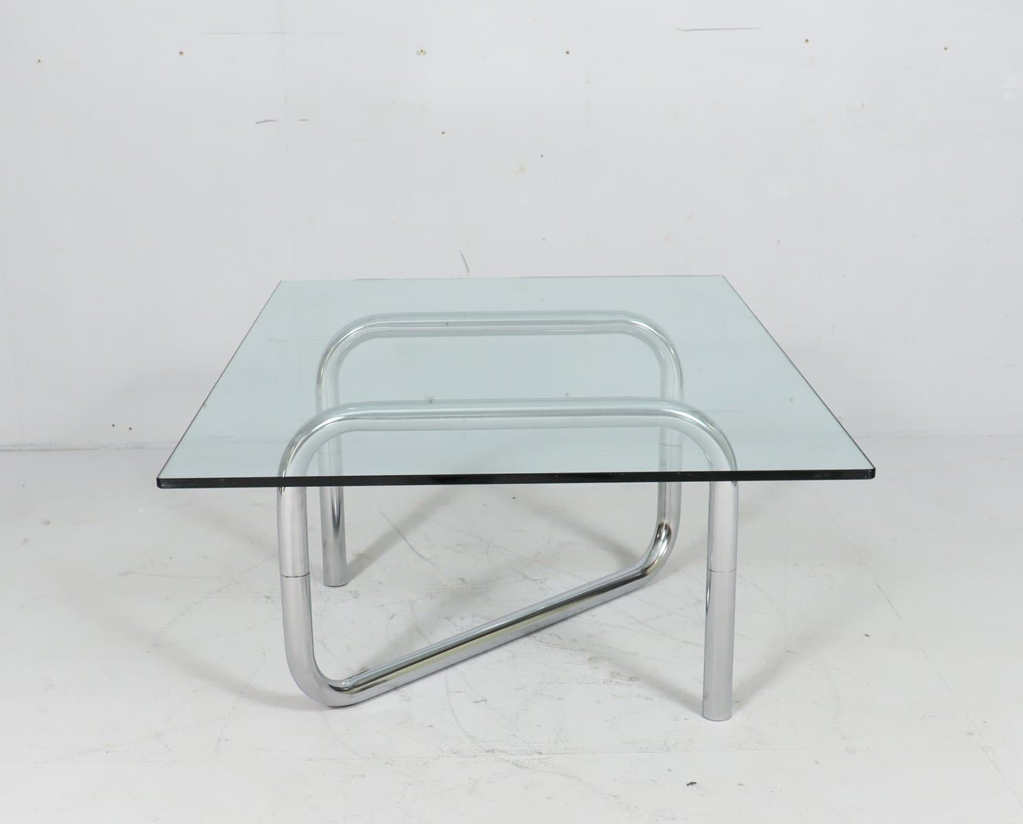 Stolik kawowy Space Age, szkło przezroczyste, chrom srebrny, Francja, lata 70. - 276063