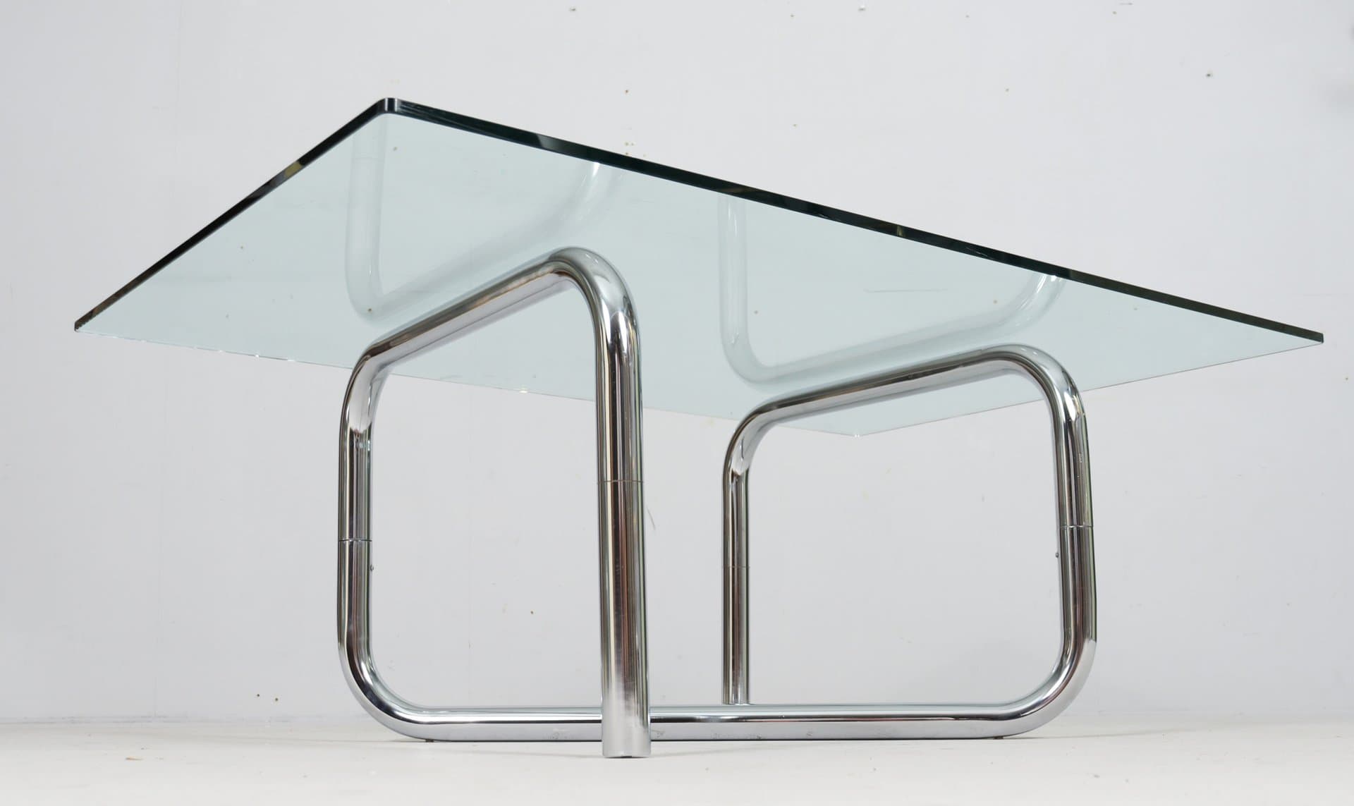 Stolik kawowy Space Age, szkło przezroczyste, chrom srebrny, Francja, lata 70. - 276075