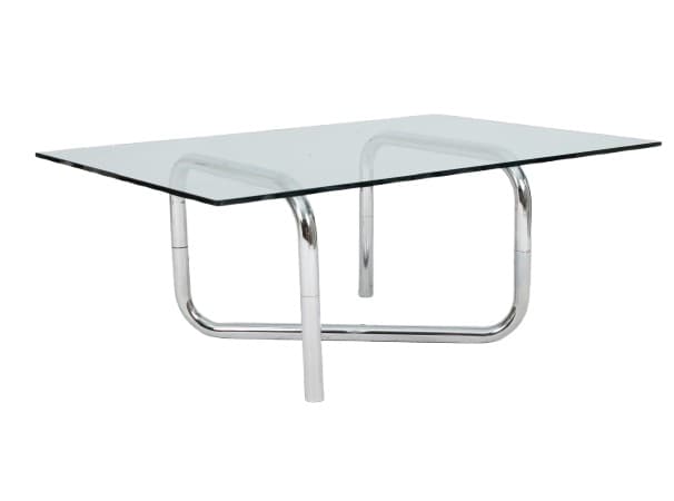 Stolik kawowy Space Age, szkło przezroczyste, chrom srebrny, Francja, lata 70.