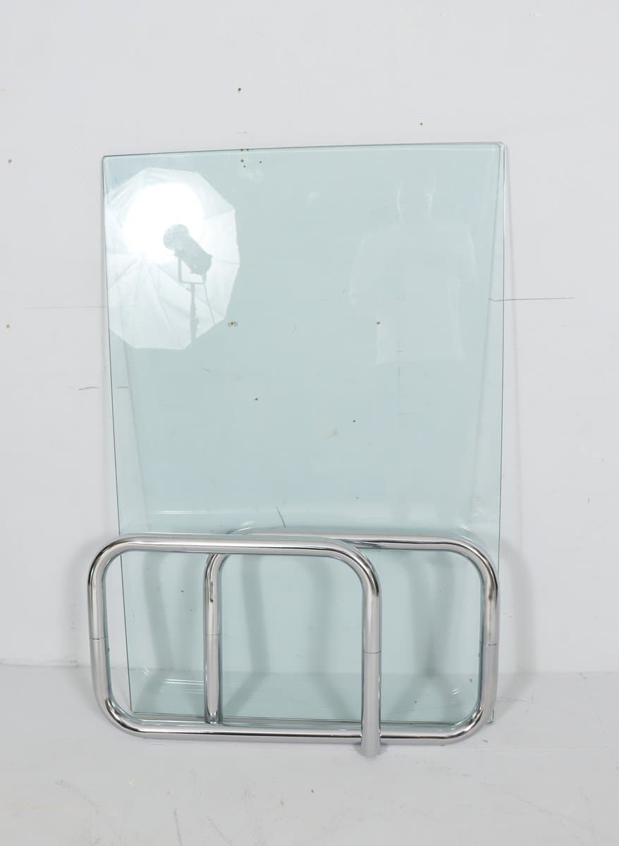 Stolik kawowy Space Age, szkło przezroczyste, chrom srebrny, Francja, lata 70. - 276080