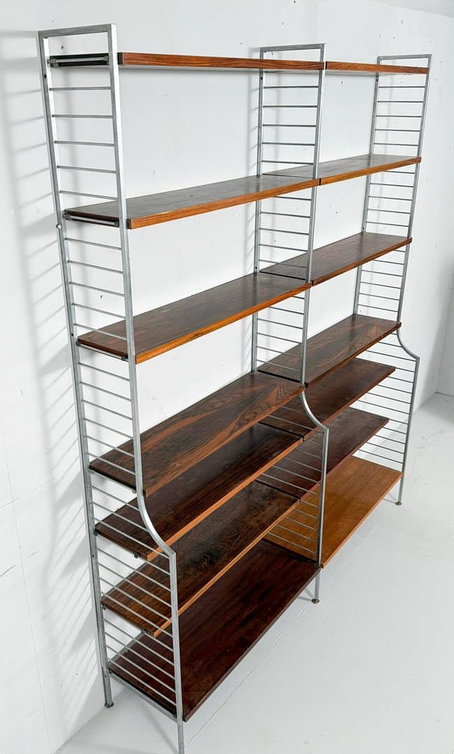 System półek ściennych Continental String, drewno brąz, aluminium srebrny, proj. N. Strinning, Szwecja, lata 60. - 276012