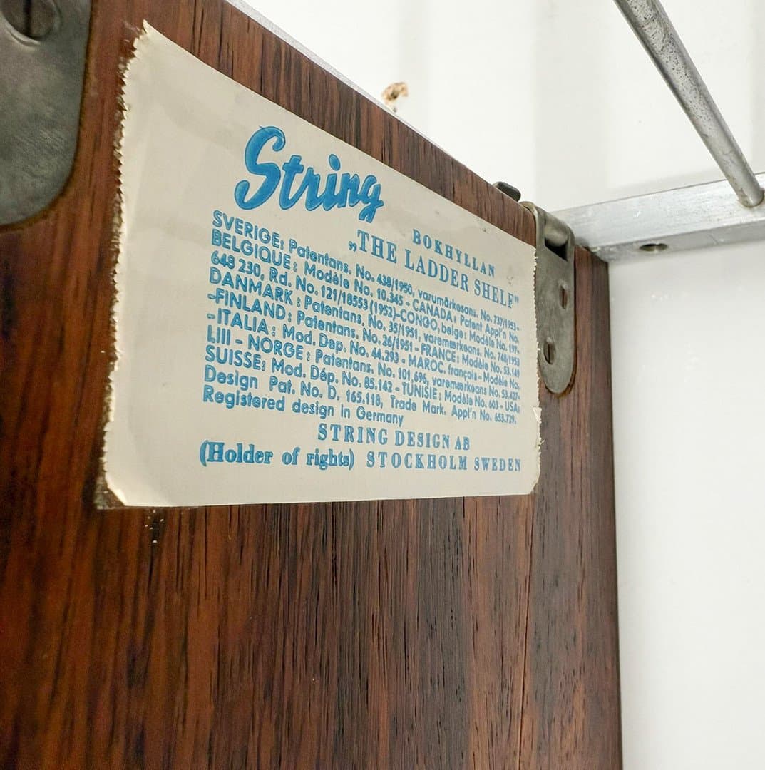 System półek ściennych Continental String, drewno brąz, aluminium srebrny, proj. N. Strinning, Szwecja, lata 60. - 276011