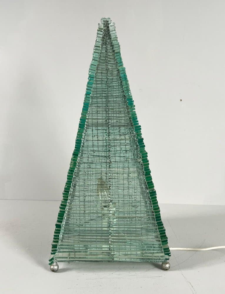 Lampa stołowa Pyramid, szkło transparent, Francja, lata 70. - 275989